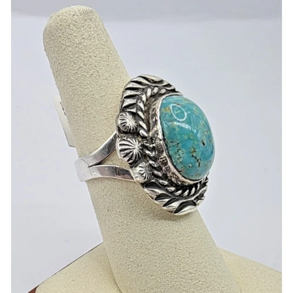 Sonoran Web Turquoise Ring Sterling Silver Size 7.25 Signed Sterling 8M 13 Grams